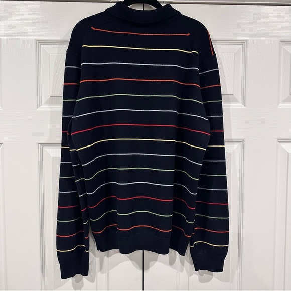 Brooks Brothers Stripe Sweater L Navy Multicolor Italian Merino Wool Rainbow - Picture 9 of 10